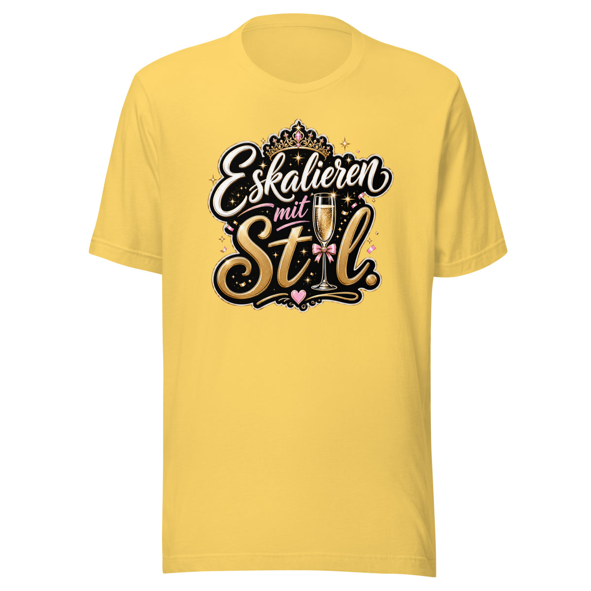 Eskalieren mit Stil – Unisex T-Shirt – gelb, Vorderansicht