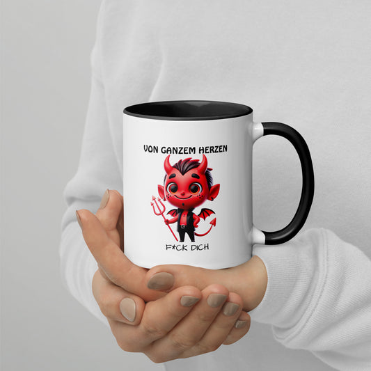 Von ganzem Herzen – F*ck Dich (Devil Edition) – Tasse mit farbiger Innenseite