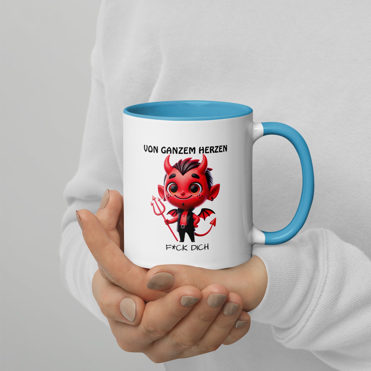 Von ganzem Herzen – F*ck Dich (Devil Edition) – Tasse mit farbiger Innenseite