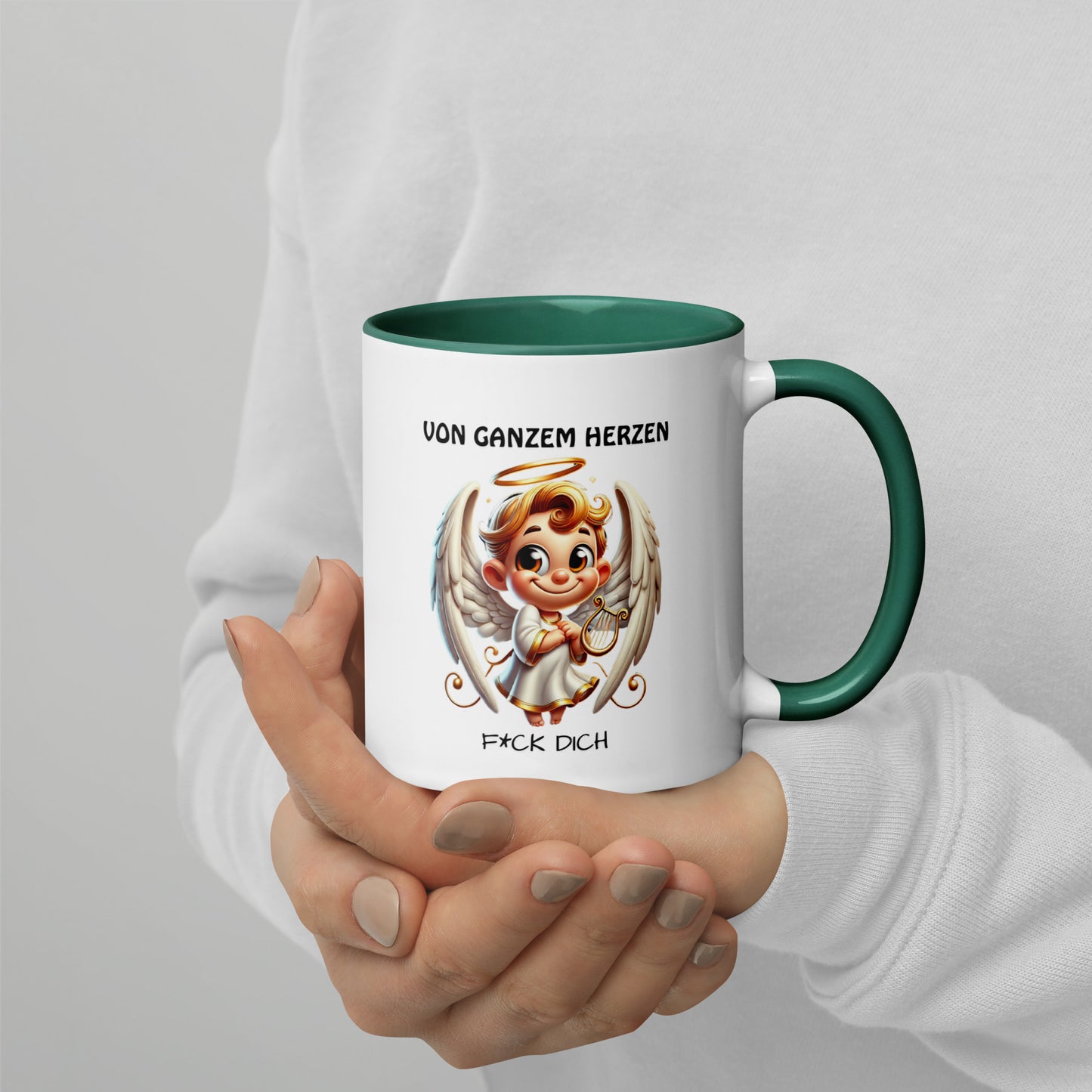 Von ganzem Herzen – F*ck Dich (Angel Edition) – Tasse mit farbiger Innenseite