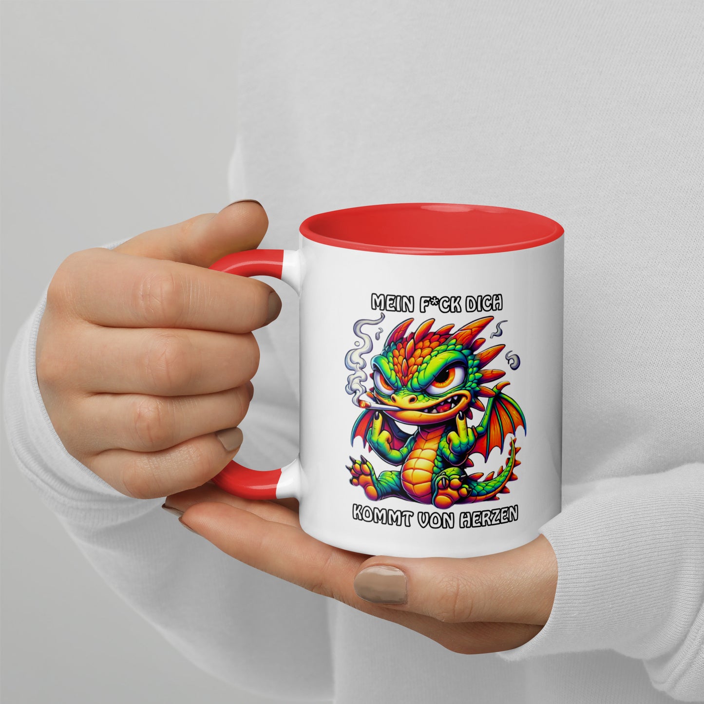 Smoko – Mein F*ck Dich kommt von Herzen - Tasse mit farbiger Innenseite