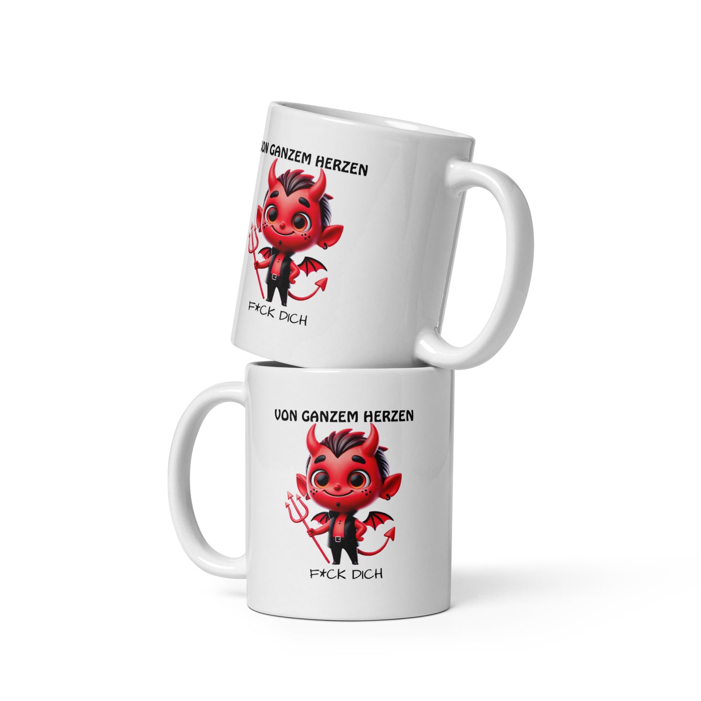 Von ganzem Herzen – F*ck Dich (Devil Edition) – Weiße, glänzende Tasse