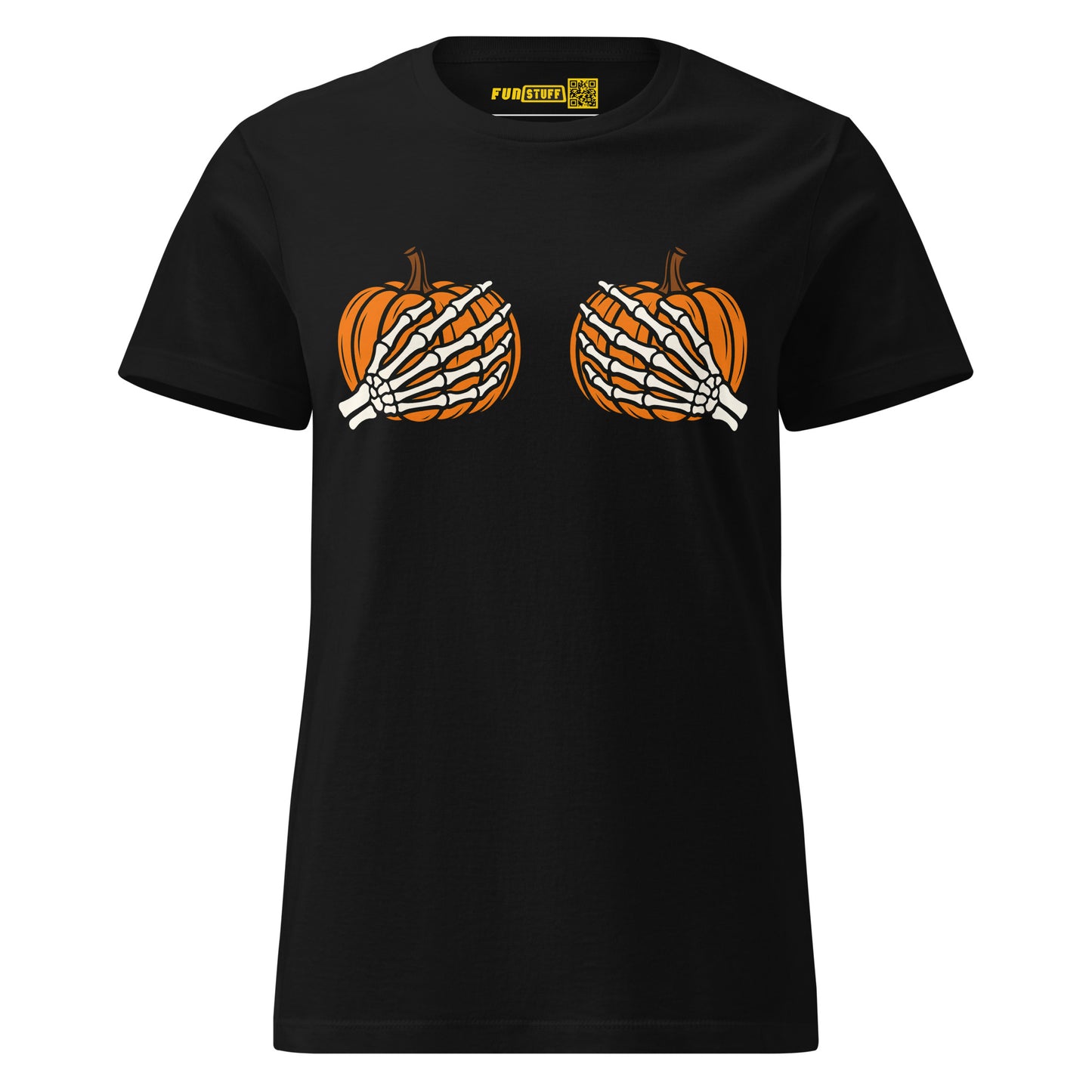 Pumpkin Boobs – Halloween Ladies T-Shirt mit Skelett-Händen