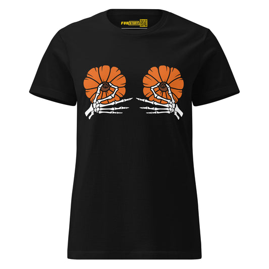 Pumpkin Boobs 2.0 – Halloween Ladies T-Shirt mit Skelett-Händen