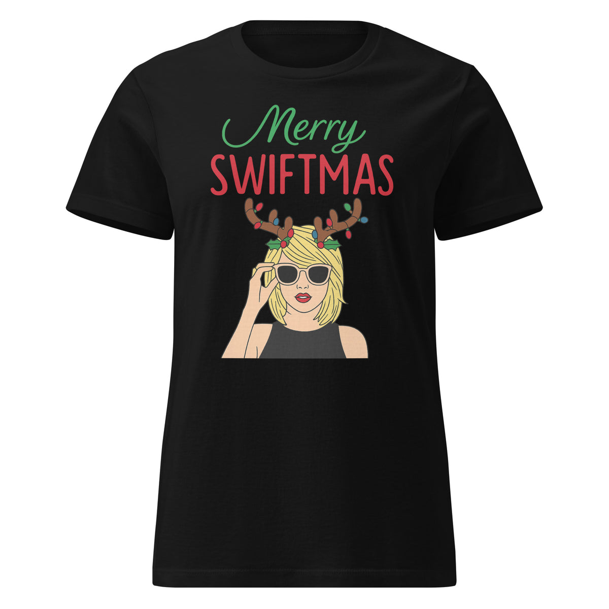 Merry Swiftmas T-Shirt für Damen - Vorderansicht bei FunStuff.at
