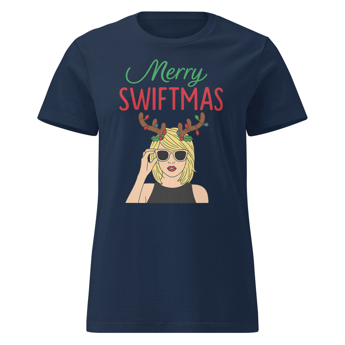 Merry Swiftmas T-Shirt für Damen – navyblau, Vorderansicht