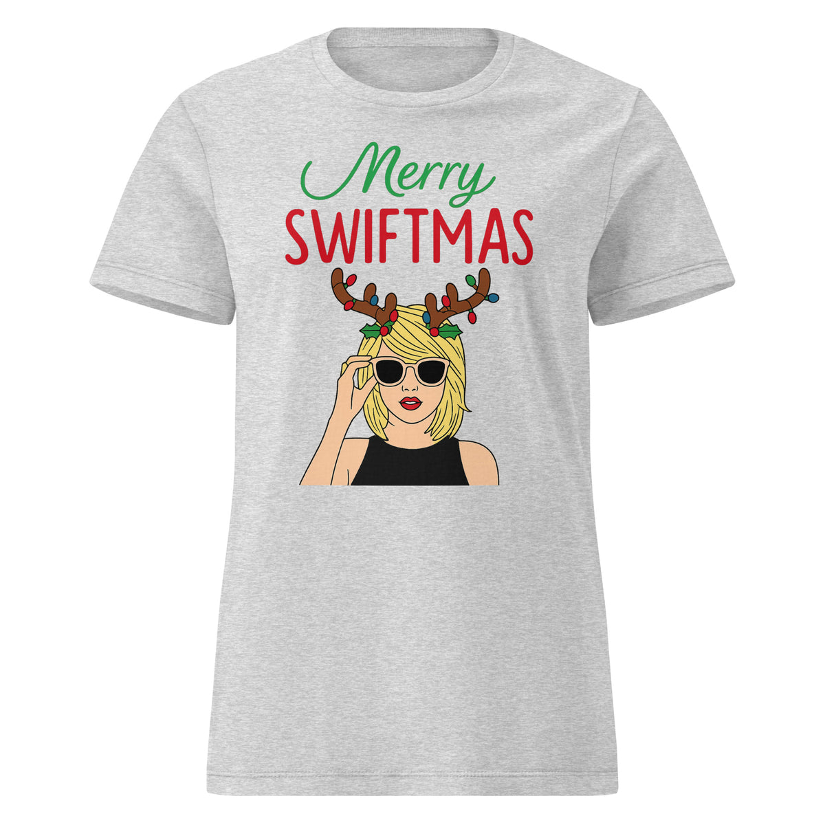 Merry Swiftmas T-Shirt für Damen – sportgrau, Vorderansicht