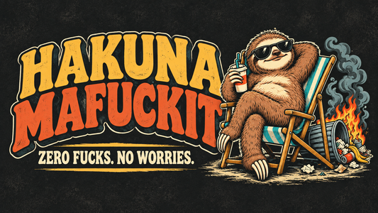 Hakuna Mafuckit: entspanntes Faultier mit Sonnenbrille im Liegestuhl – Zero Fucks. No Worries.