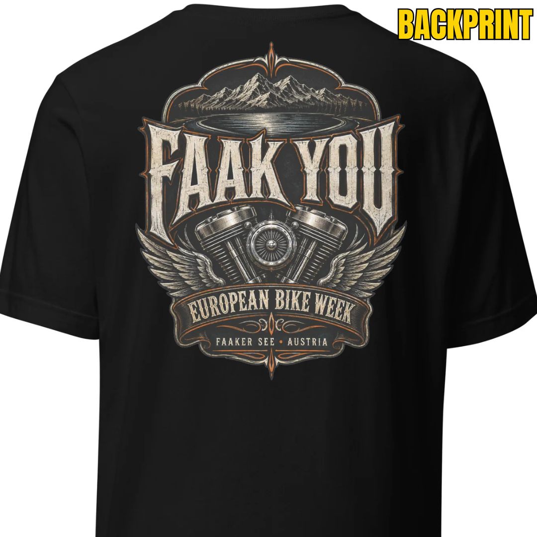 FAAK YOU – European Bike Week – Unisex T-Shirt Backprint