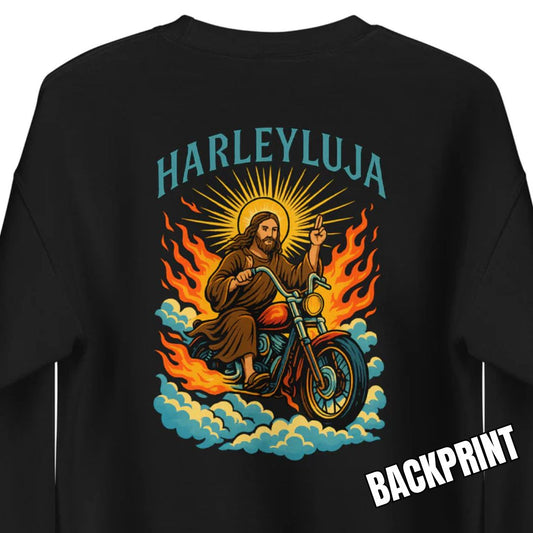 Harleyluja – Jesus fährt Chopper Backprint - Unisex-Pullover