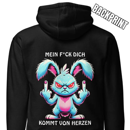 „Mein F*ck Dich kommt von Herzen“ – Häschen Hoodie Rückendruck