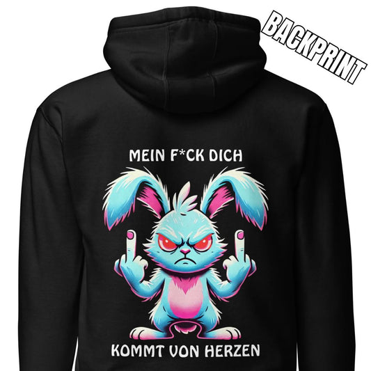 „Mein F*ck Dich kommt von Herzen“ – Häschen Hoodie Rückendruck
