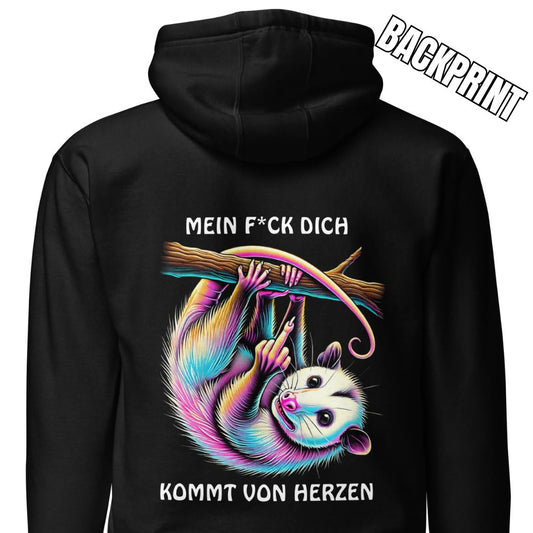 „Mein F*ck Dich kommt von Herzen“ – Opossum Hoodie Backprint
