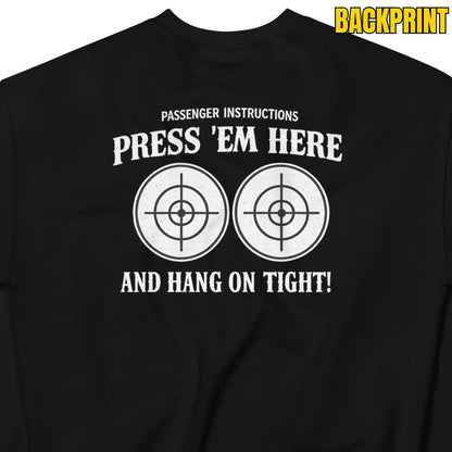 Passenger Instructions Press ’Em Here Backprint Unisex Biker Sweater