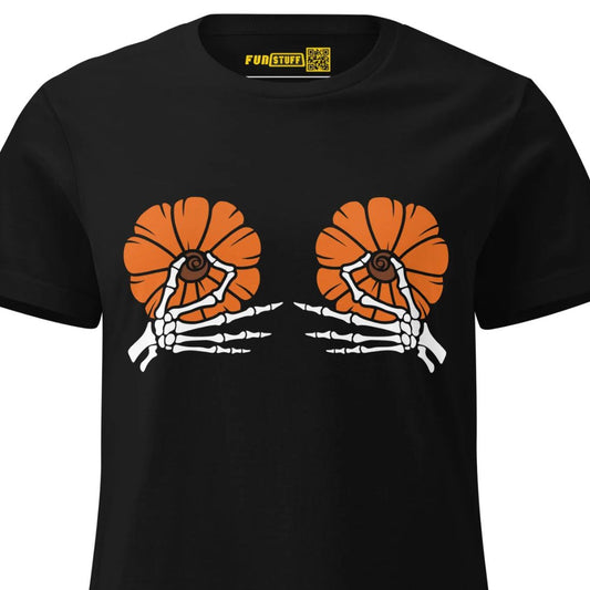 Pumpkin Boobs 2.0 – Halloween Ladies T-Shirt mit Skelett-Händen