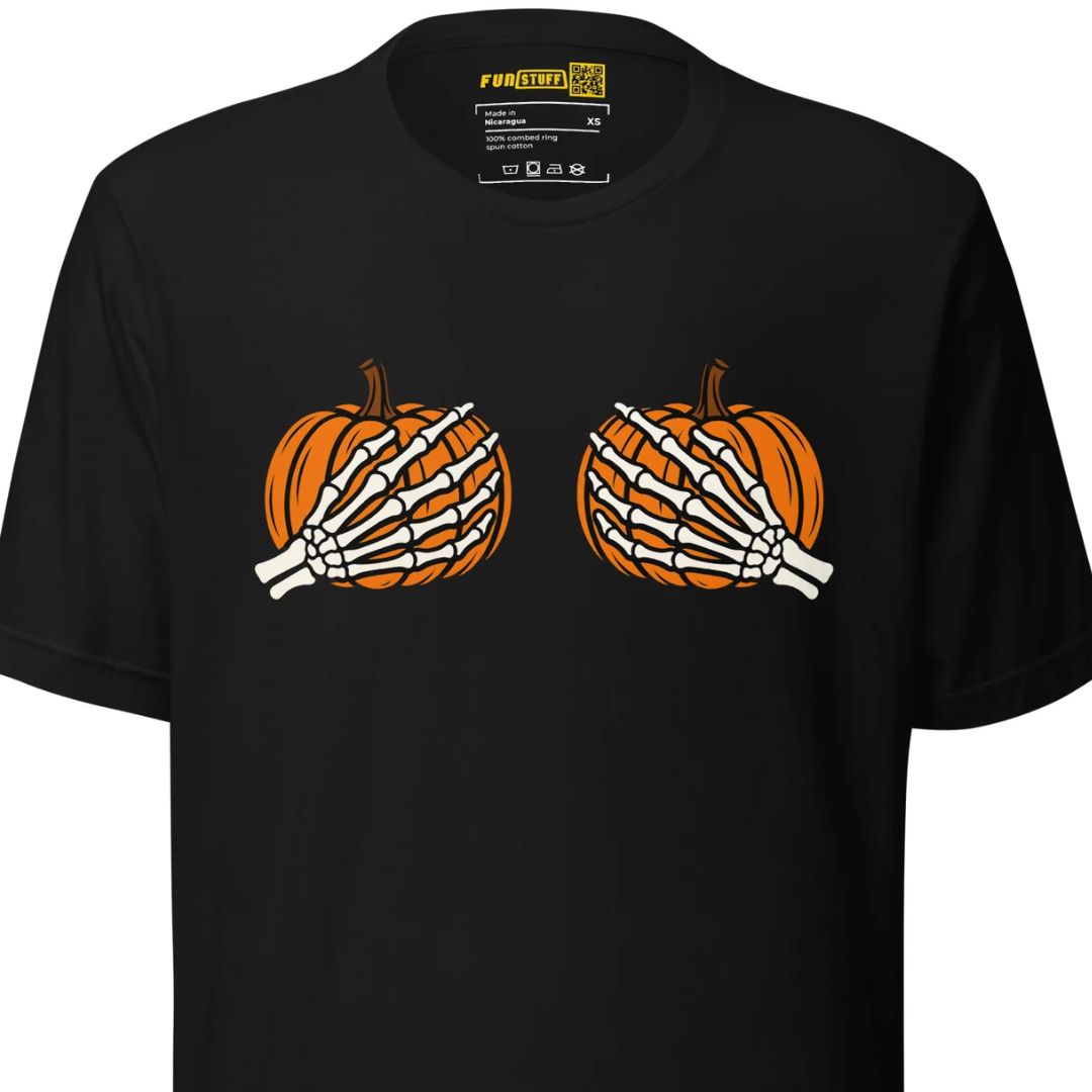 Pumpkin Boobs – Halloween Shirt mit Skeletthänden