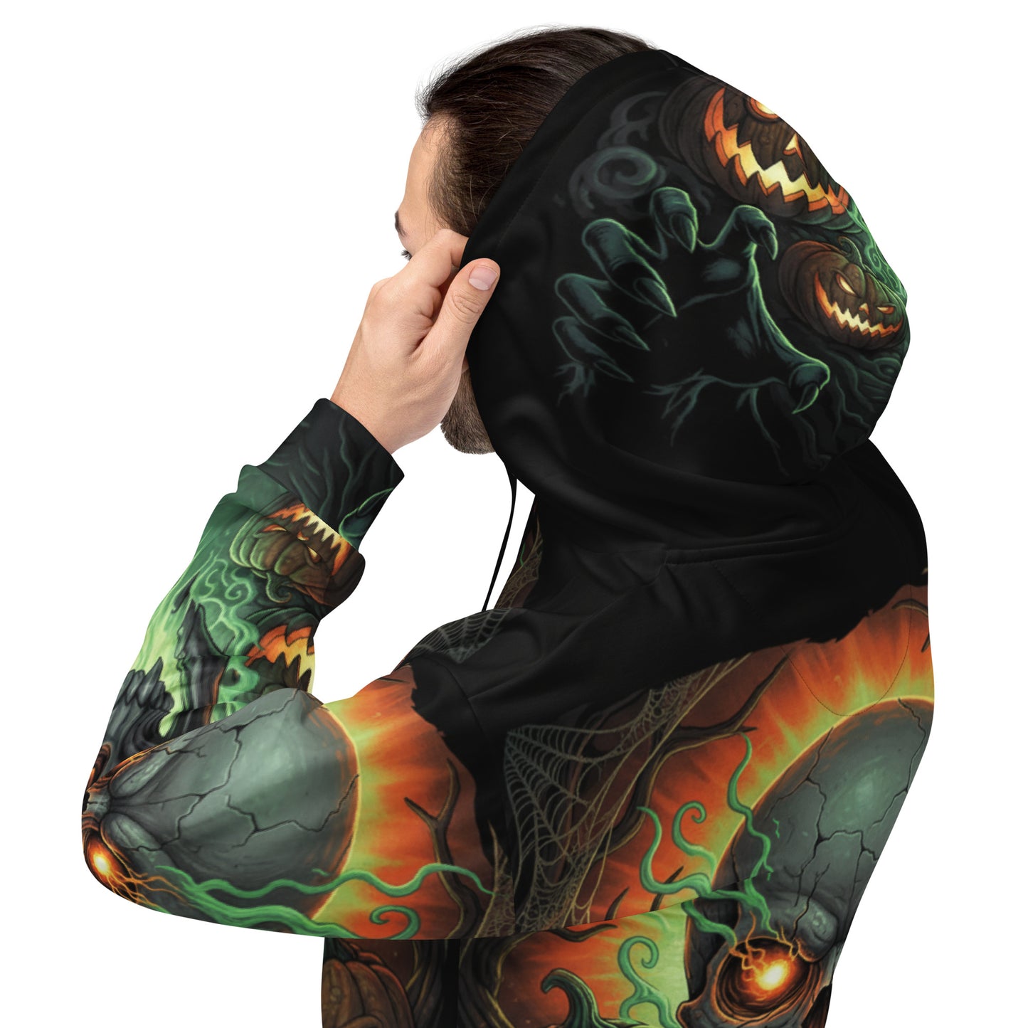 Halloween Skull & Pumpkins - Full Print Hoodie