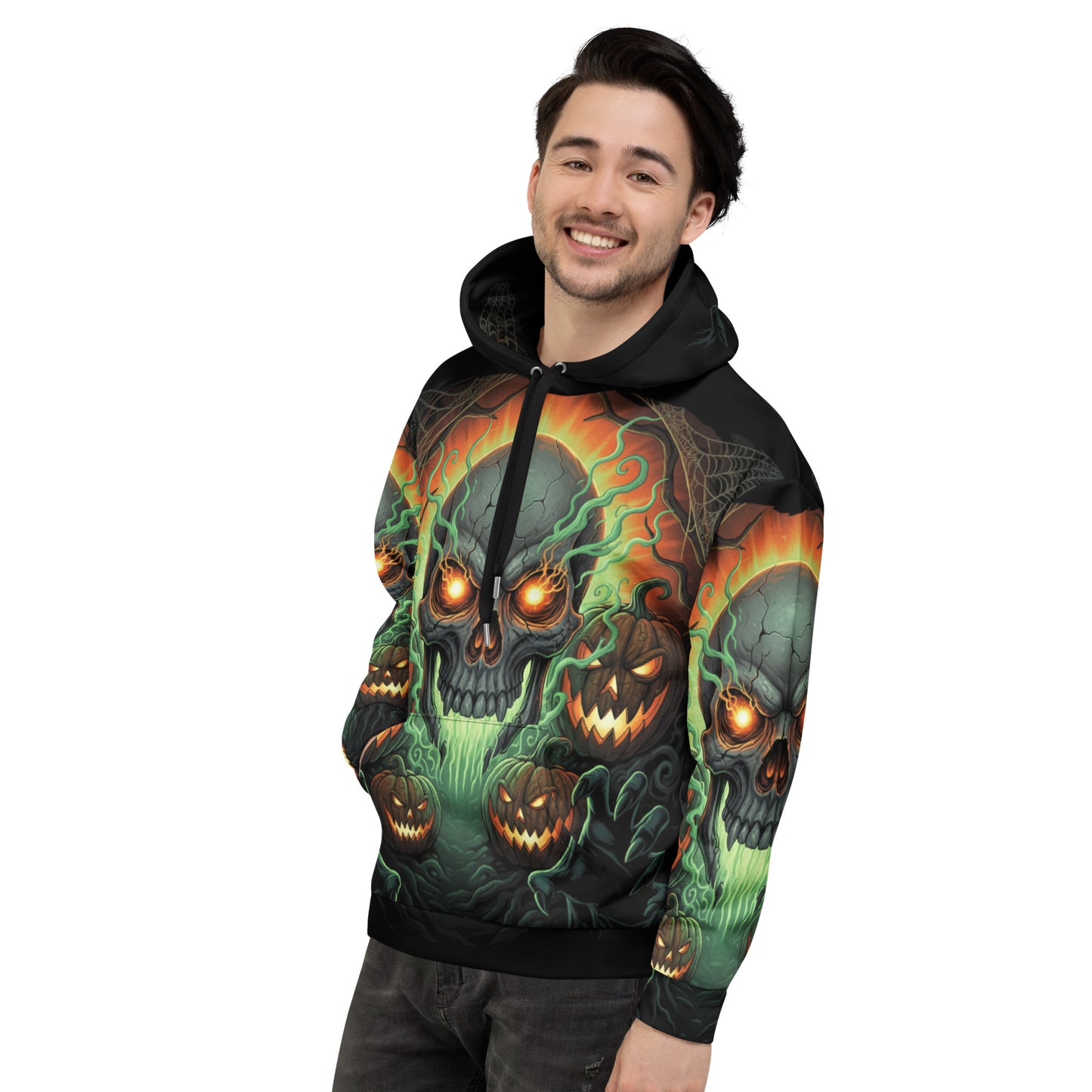 Halloween Skull & Pumpkins - Full Print Hoodie
