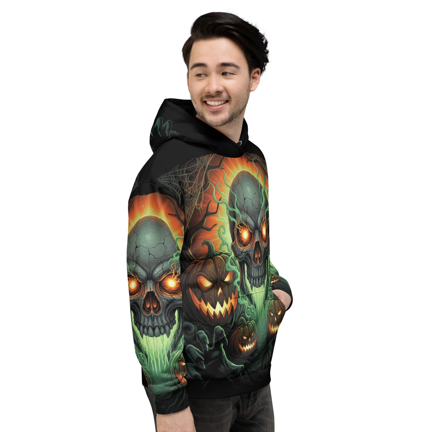 Halloween Skull & Pumpkins - Full Print Hoodie