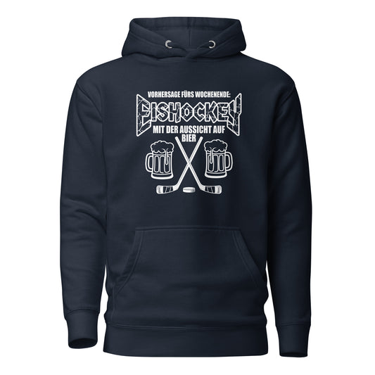 Vorhersage fürs Wochenende: Eishockey & Bier - Unisex Hoodie – navyblau, Vorderansicht