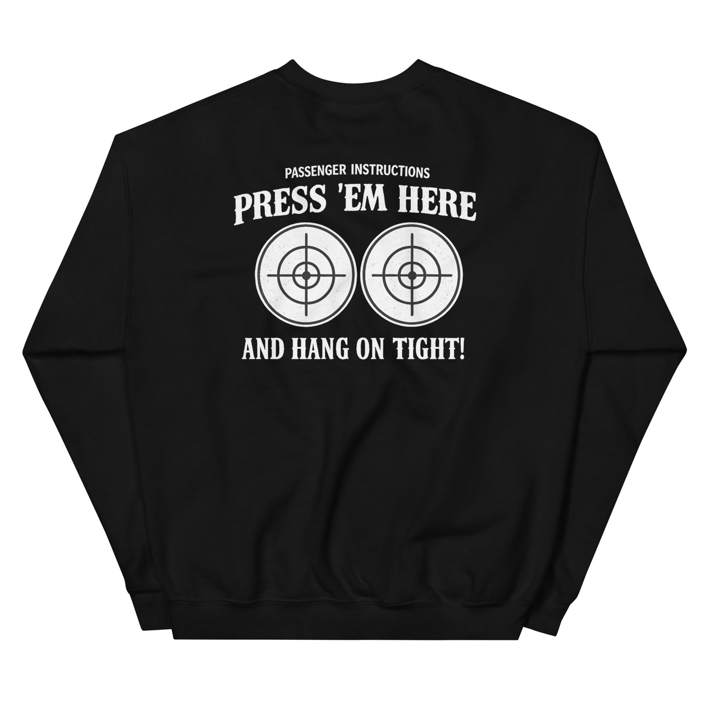 Passenger Instructions Press ’Em Here Backprint Unisex Biker Sweater