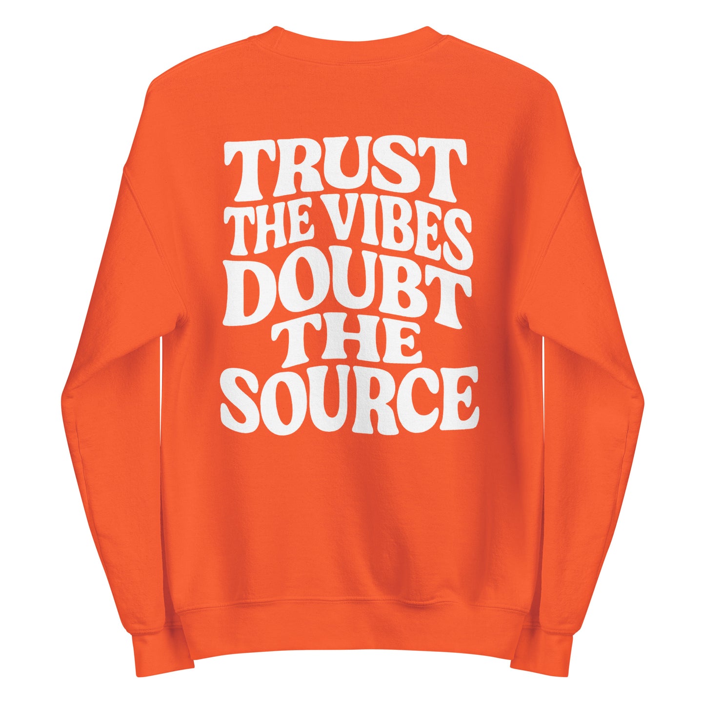 Trust the Vibes – Doubt the Source – Unisex Sweater Backprint
