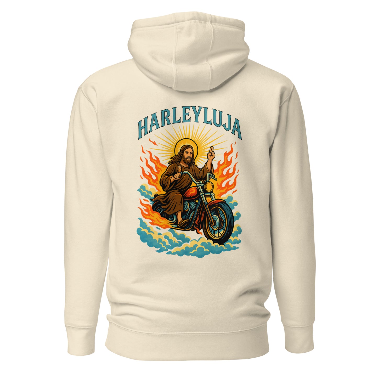 Harleyluja – Jesus fährt Chopper – Unisex Hoodie (Backprint)
