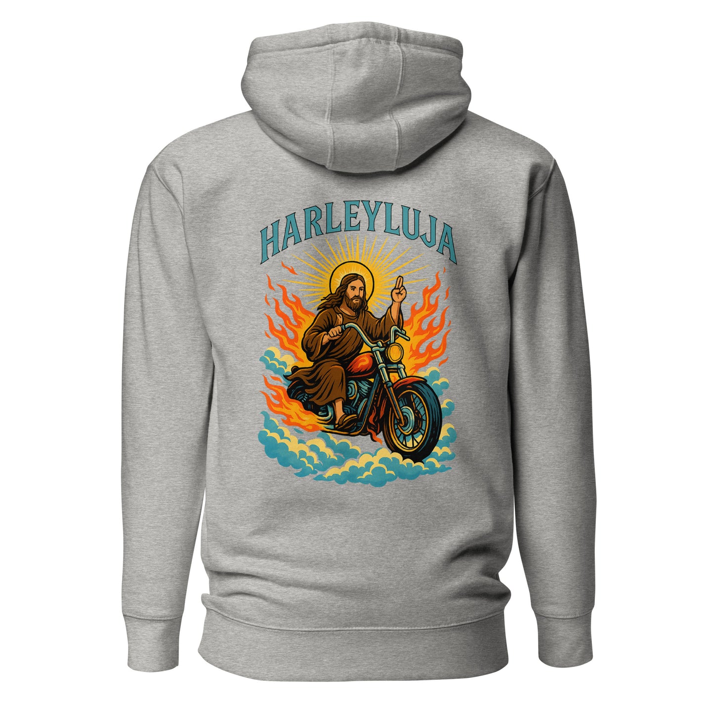 Harleyluja – Jesus fährt Chopper – Unisex Hoodie (Backprint)