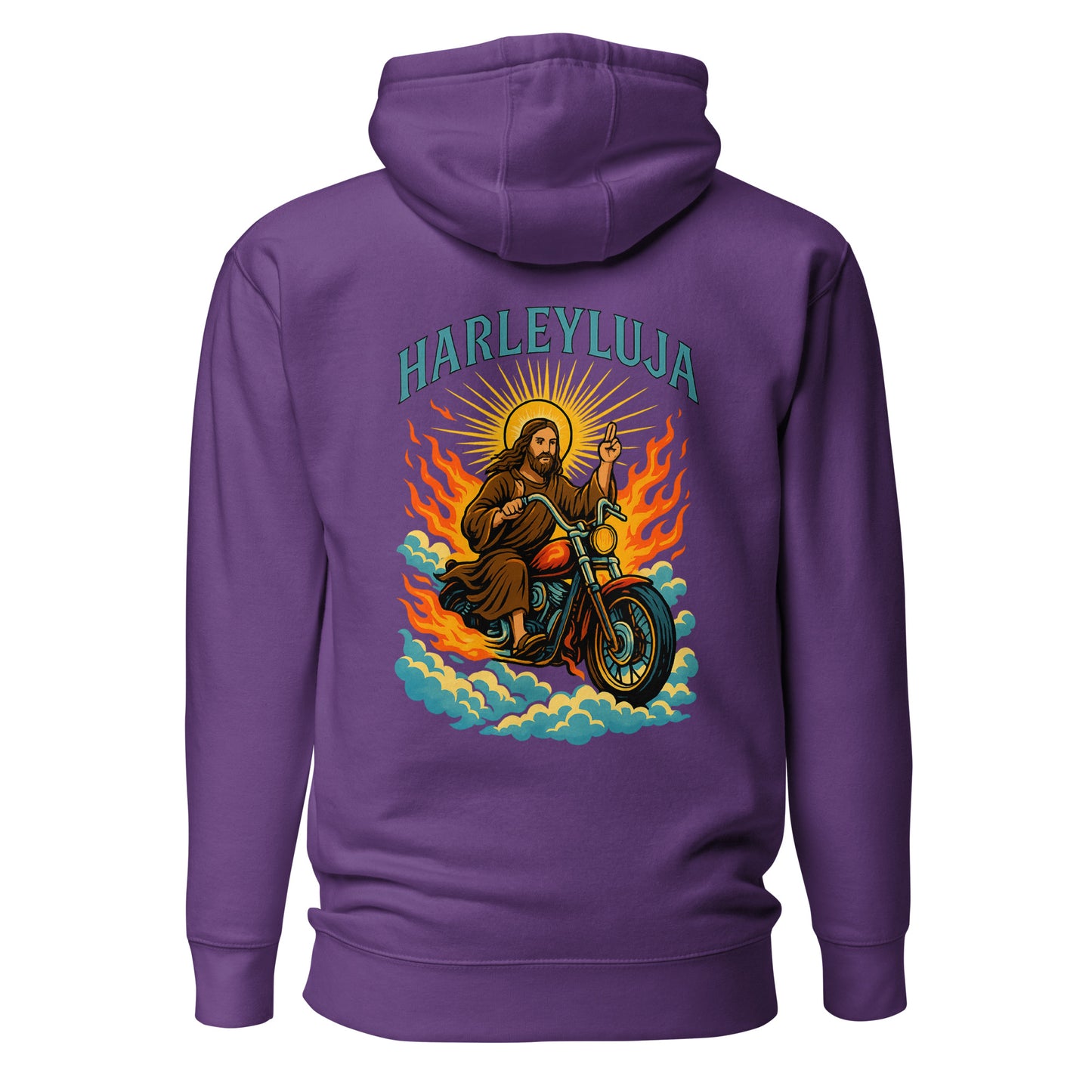 Harleyluja – Jesus fährt Chopper – Unisex Hoodie (Backprint)