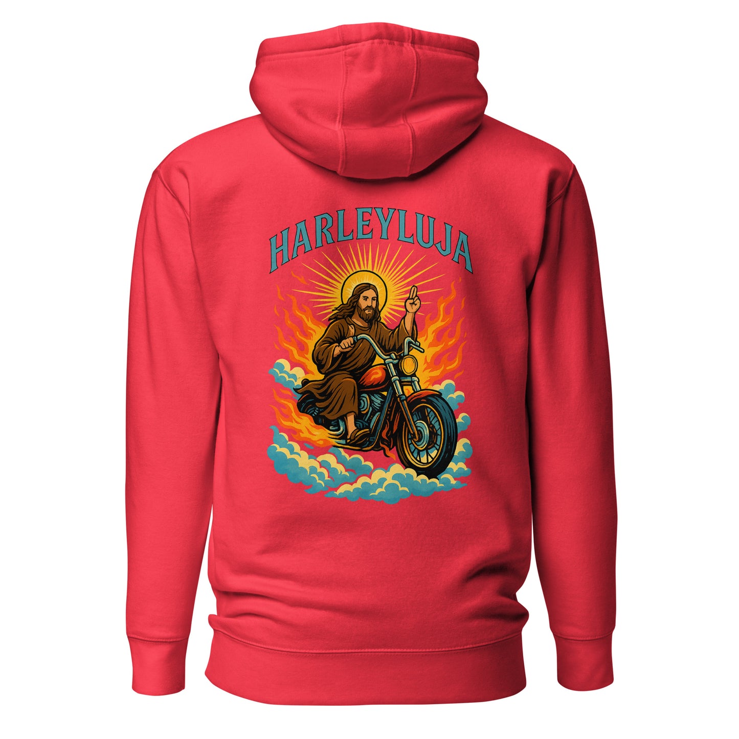 Harleyluja – Jesus fährt Chopper – Unisex Hoodie (Backprint)