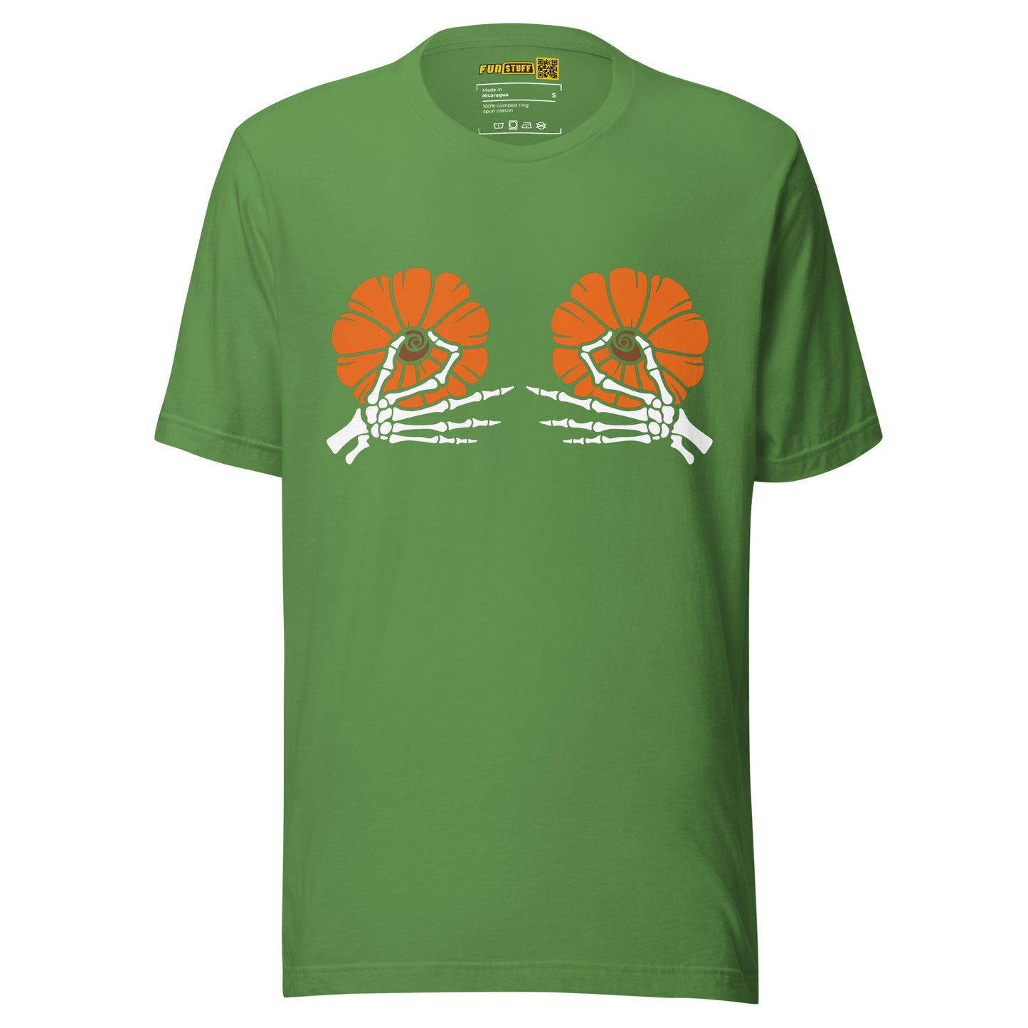 Pumpkin Boobs 2.0 – Halloween Shirt mit Skelett-Händen