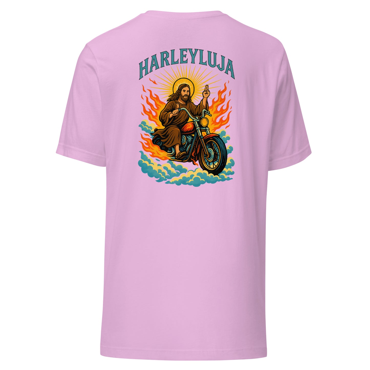 Harleyluja – Jesus fährt Chopper – Backprint T-Shirt