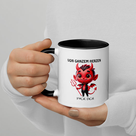 Von ganzem Herzen – F*ck Dich (Devil Edition) – Tasse mit farbiger Innenseite