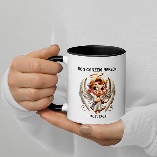 Von ganzem Herzen – F*ck Dich (Angel Edition) – Tasse mit farbiger Innenseite