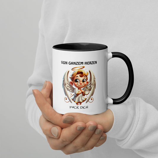 Von ganzem Herzen – F*ck Dich (Angel Edition) – Tasse mit farbiger Innenseite
