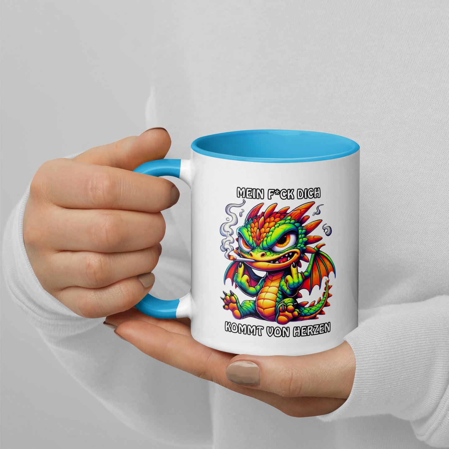 Smoko – Mein F*ck Dich kommt von Herzen - Tasse mit farbiger Innenseite