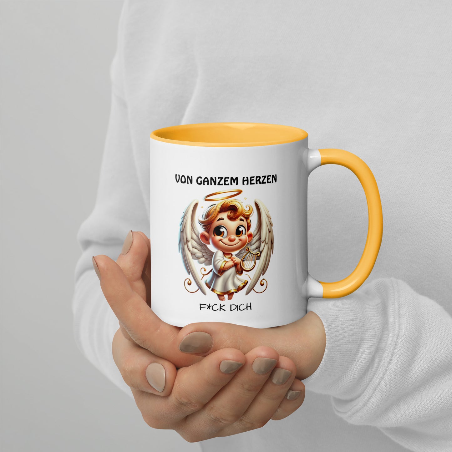 Von ganzem Herzen – F*ck Dich (Angel Edition) – Tasse mit farbiger Innenseite