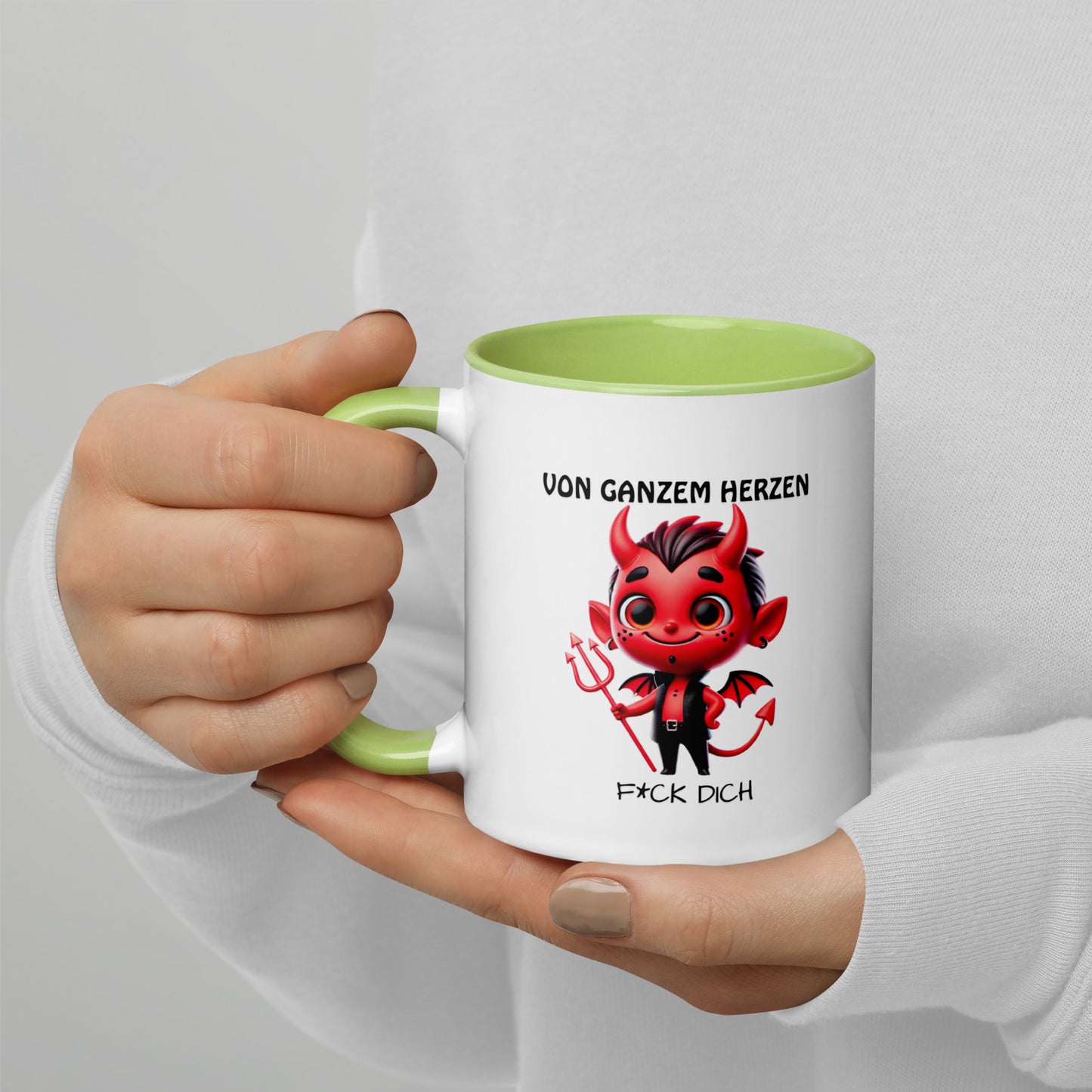 Von ganzem Herzen – F*ck Dich (Devil Edition) – Tasse mit farbiger Innenseite