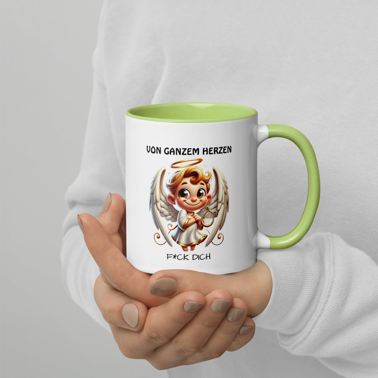 Von ganzem Herzen – F*ck Dich (Angel Edition) – Tasse mit farbiger Innenseite