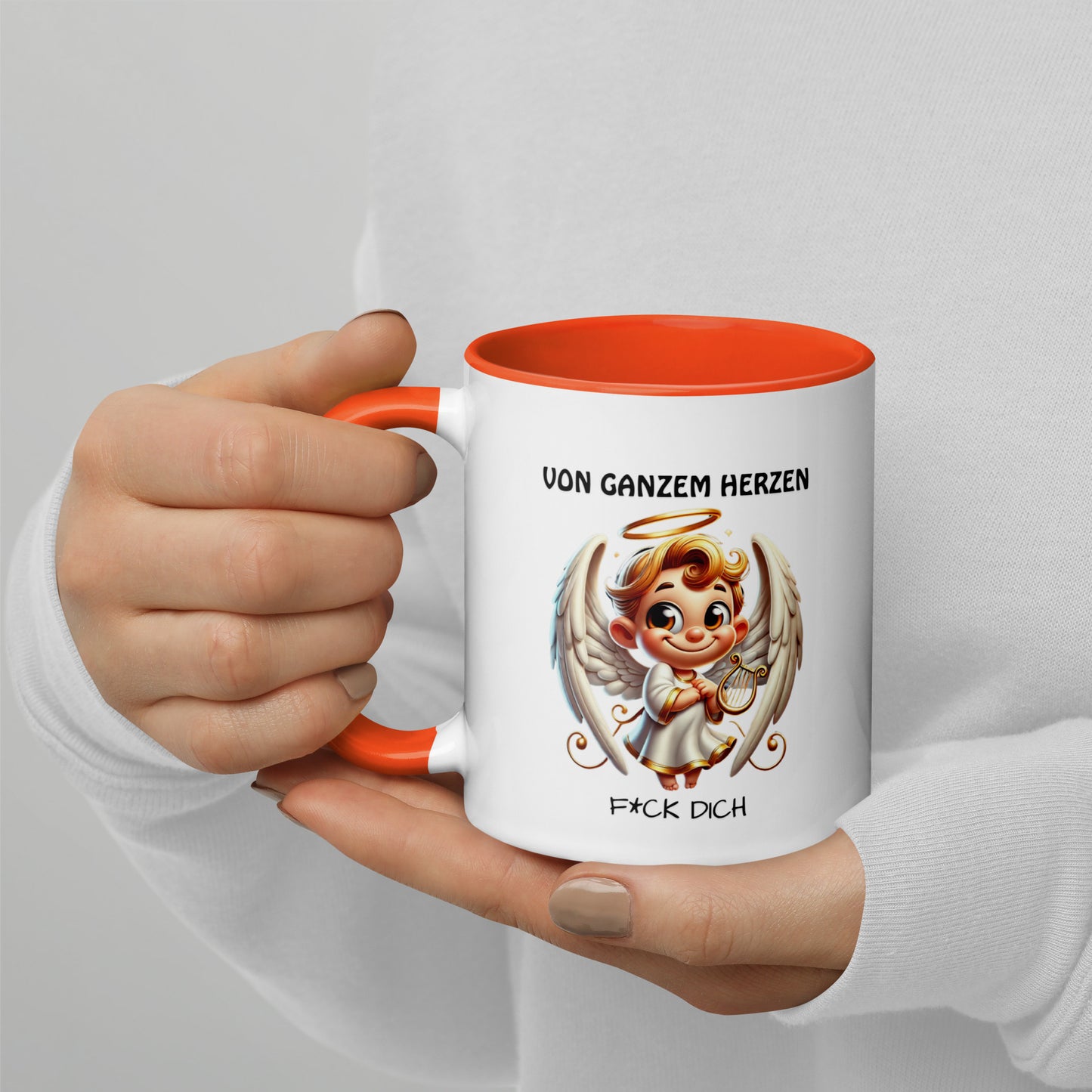 Von ganzem Herzen – F*ck Dich (Angel Edition) – Tasse mit farbiger Innenseite