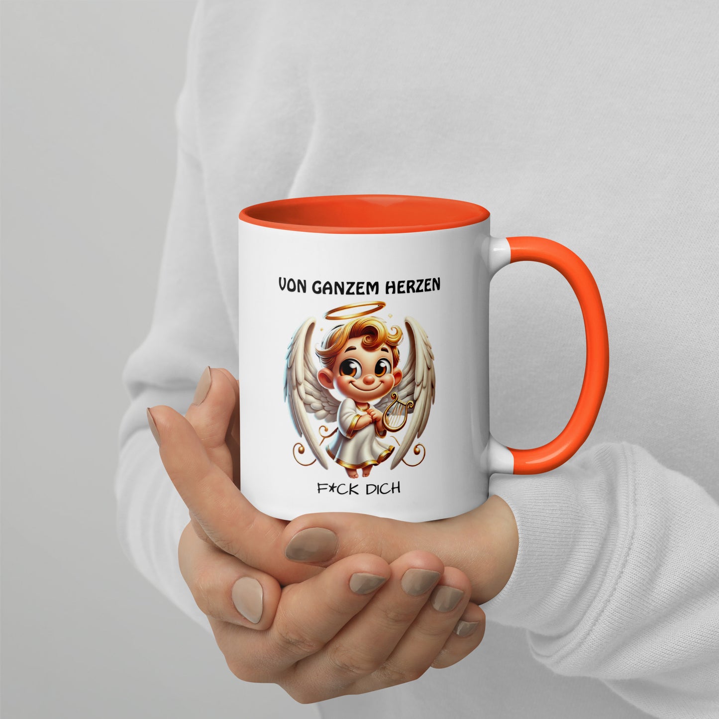Von ganzem Herzen – F*ck Dich (Angel Edition) – Tasse mit farbiger Innenseite