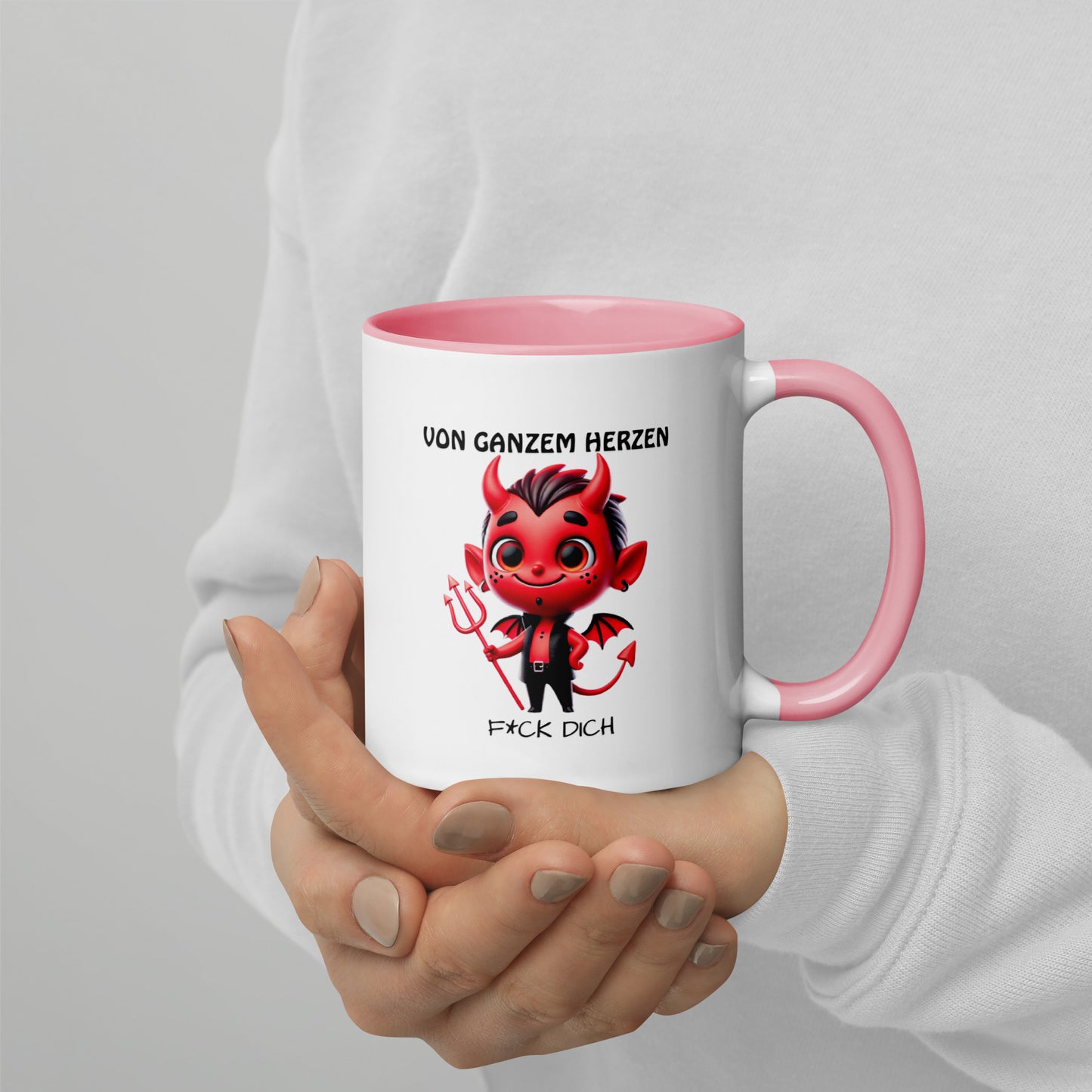 Von ganzem Herzen – F*ck Dich (Devil Edition) – Tasse mit farbiger Innenseite