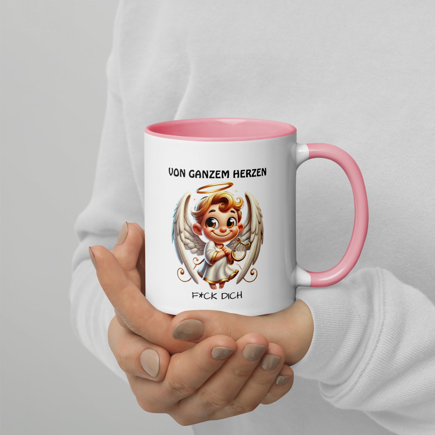 Von ganzem Herzen – F*ck Dich (Angel Edition) – Tasse mit farbiger Innenseite