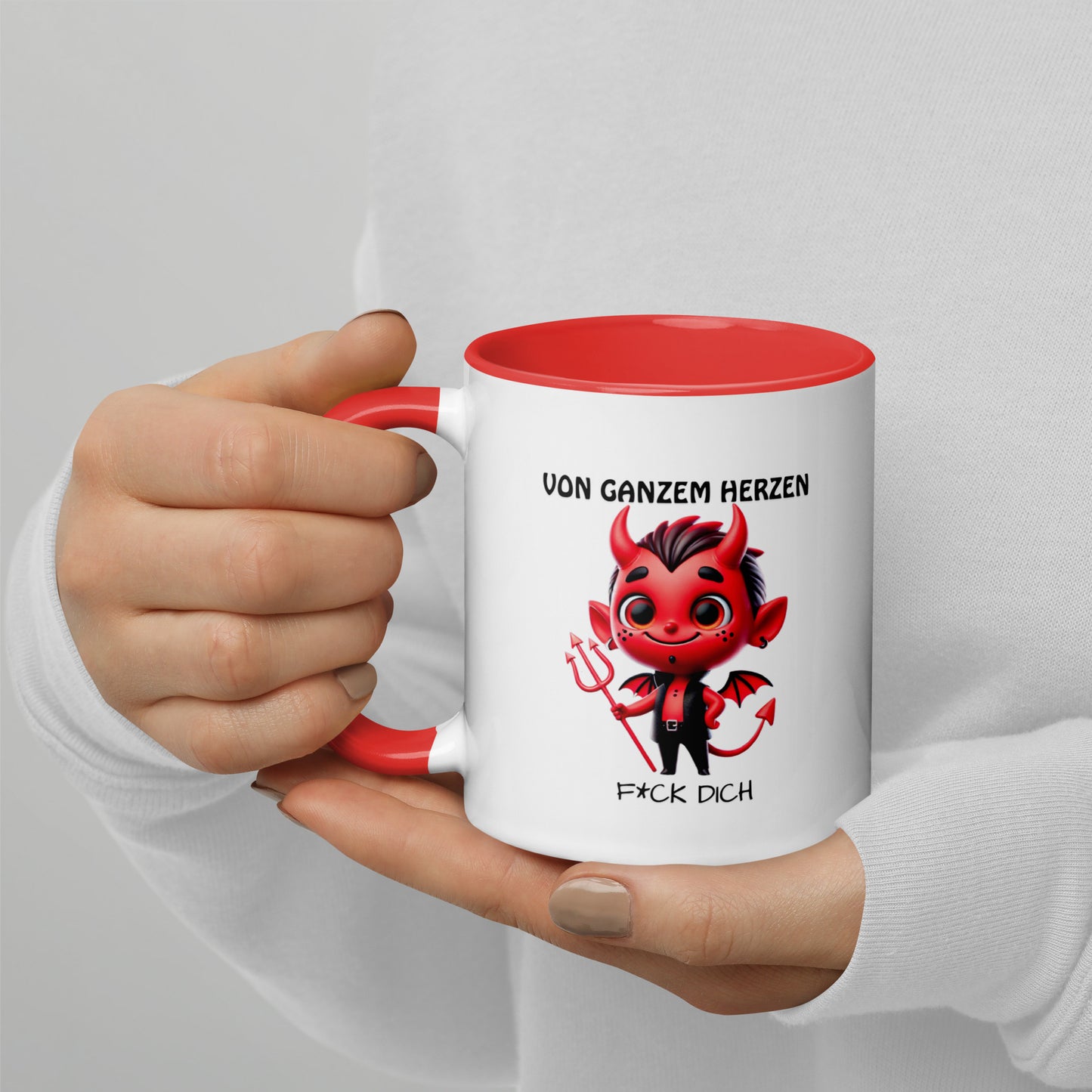 Von ganzem Herzen – F*ck Dich (Devil Edition) – Tasse mit farbiger Innenseite