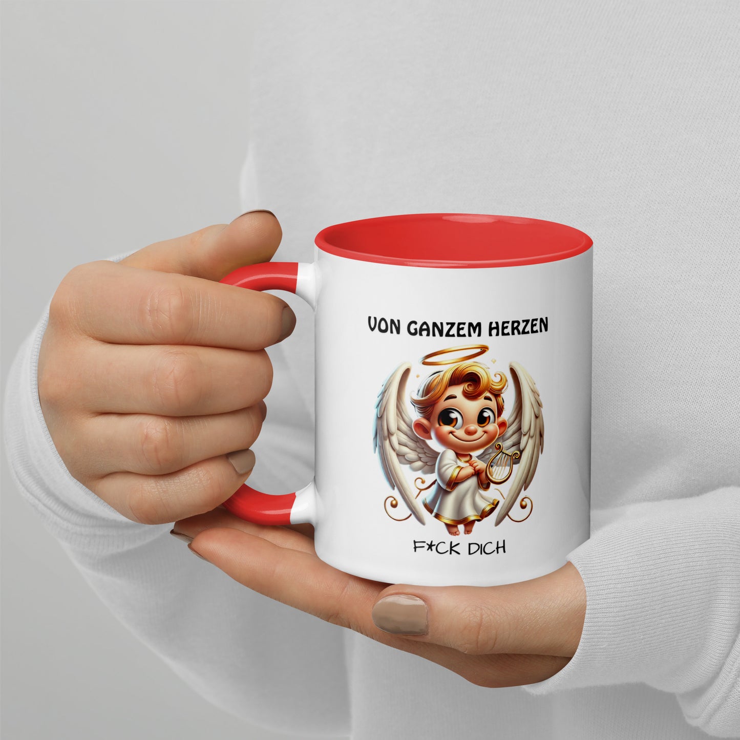 Von ganzem Herzen – F*ck Dich (Angel Edition) – Tasse mit farbiger Innenseite