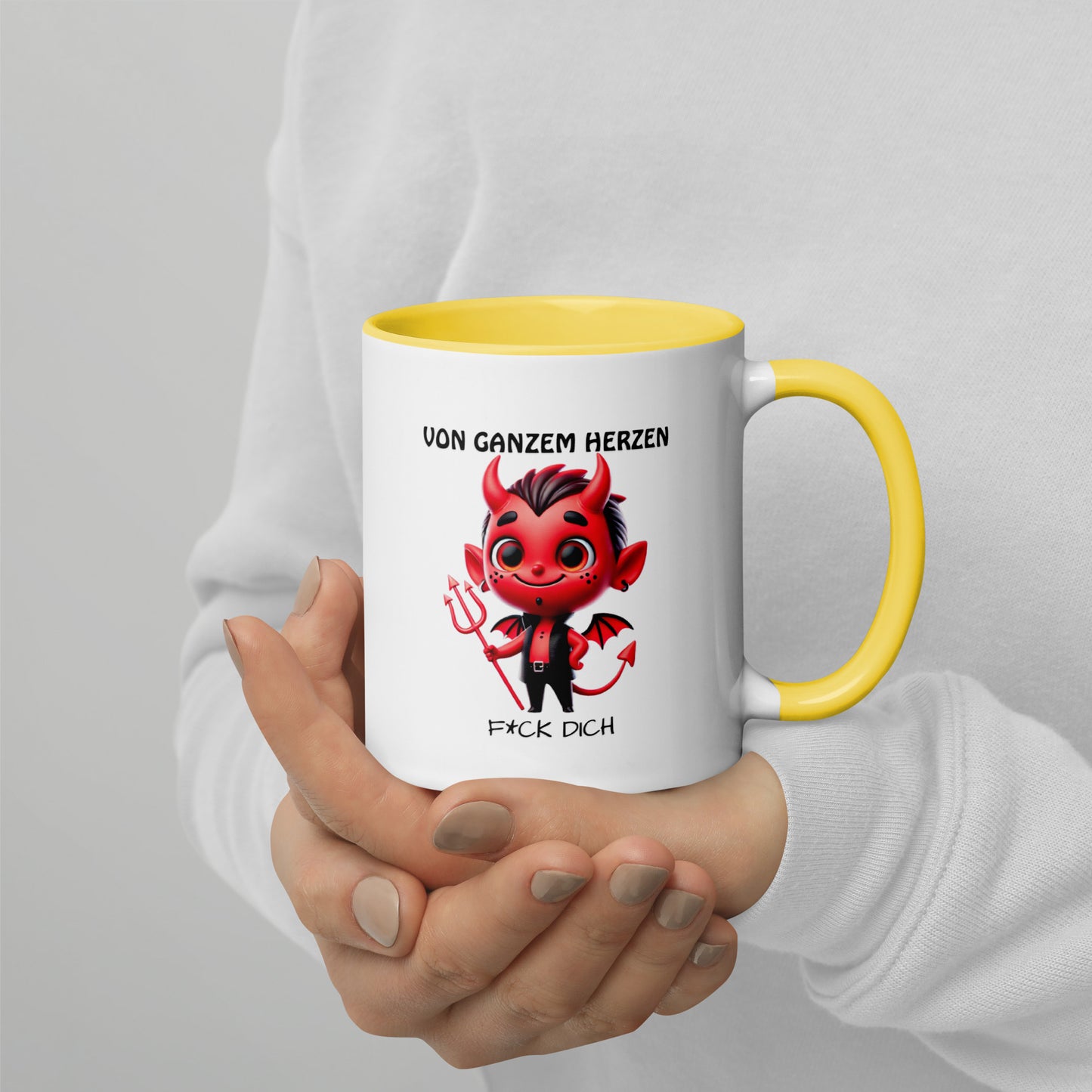 Von ganzem Herzen – F*ck Dich (Devil Edition) – Tasse mit farbiger Innenseite