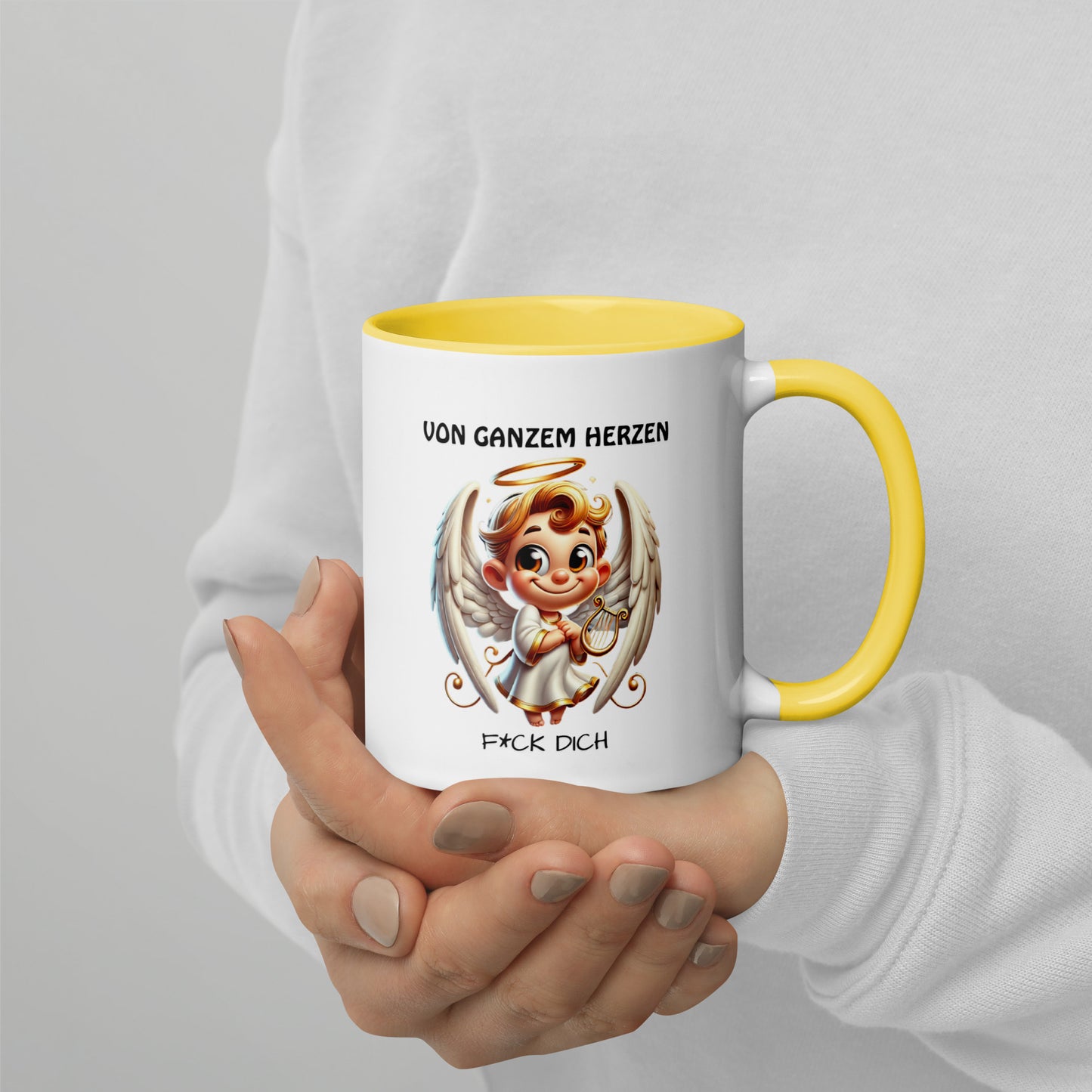 Von ganzem Herzen – F*ck Dich (Angel Edition) – Tasse mit farbiger Innenseite