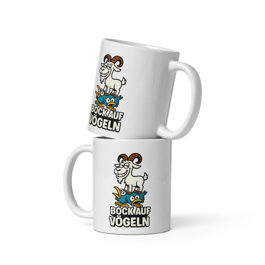 Bock auf Vögeln - Weiße, glänzende Tasse