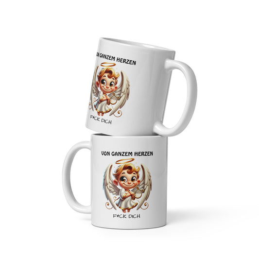 Von ganzem Herzen – F*ck Dich (Angel Edition) - Weiße, glänzende Tasse