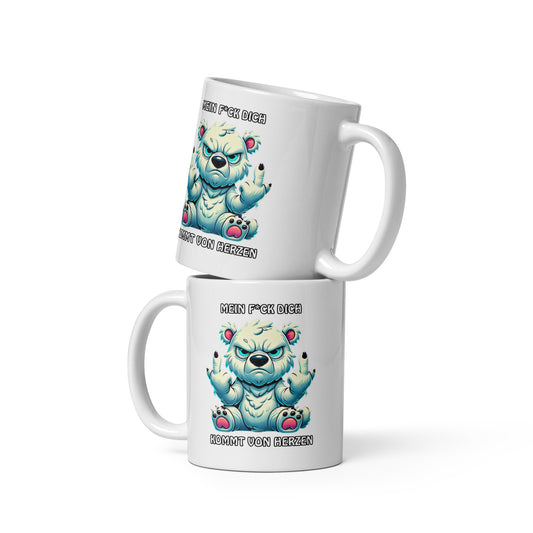 Brummo – Mein F*ck Dich kommt von Herzen - Weiße, glänzende Tasse